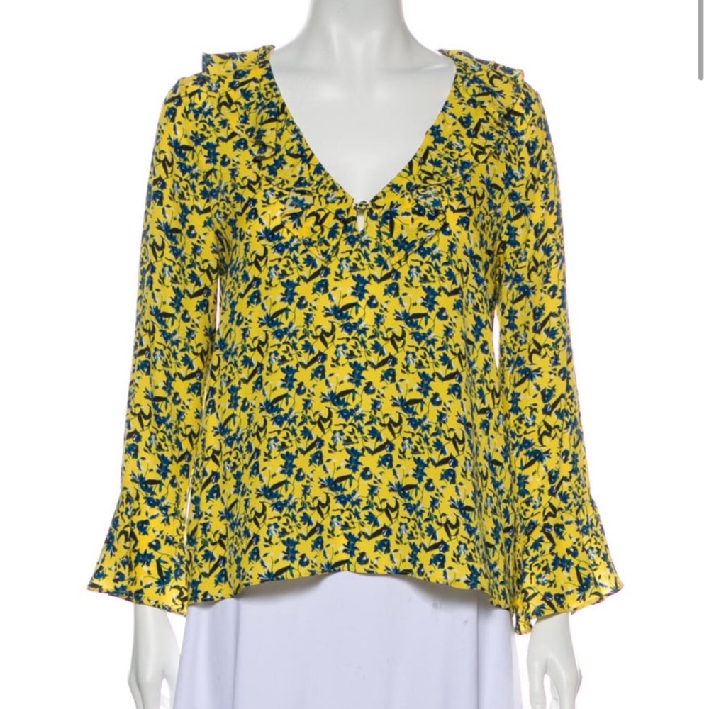 Tanya Taylor Yellow and Blue Floral Blouse